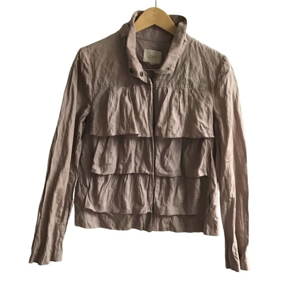 LOFT Jackets & Coats Loft Womens Ruffle Front Zipup Jacket 0 Cotton